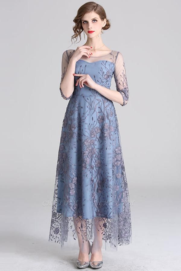 Women Evening Luxury Floral Embroidery Elegant A-line Dress