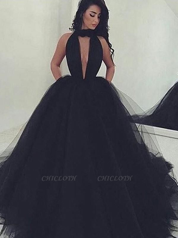 Chicloth Ball Gown Tulle V-neck Sleeveless Court Train With Beading Dresses