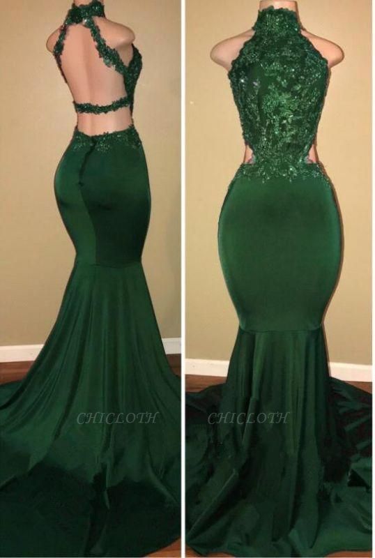 A| Chicloth Green lace mermaid prom dress, green evening dress