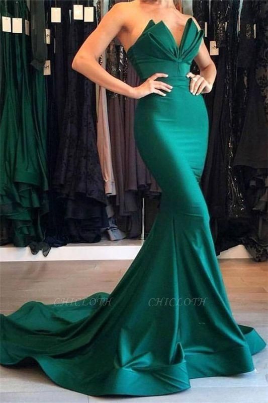 Chicloth Sexy Mermaid Strapless Green Prom Dresses 2019 Mermaid Simple Evening Gowns
