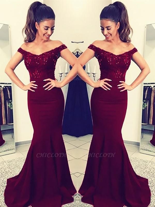 Chicloth Mermaid Off-The-Shoulder Sleeveless Sweep/Brush Train With Lace Satin Dresses