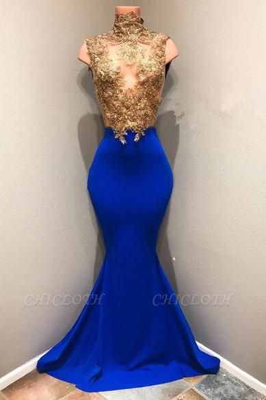 Chicloth Royal-blue 2019 Prom Dress, 2019 Lace Appliques Evening Dress RM0