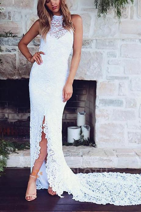 Chicloth Off-the-Shoulder Empire Floor-Length Lace Open Back With Lace Prom Dresses