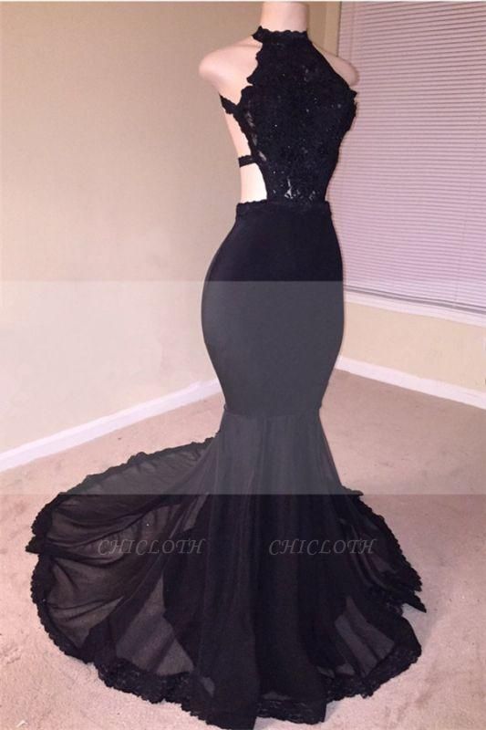 Chicloth Sexy Black Open Back Lace Prom Dresses | 2019 Sleeveless See Through Tulle Cheap Evening Gown
