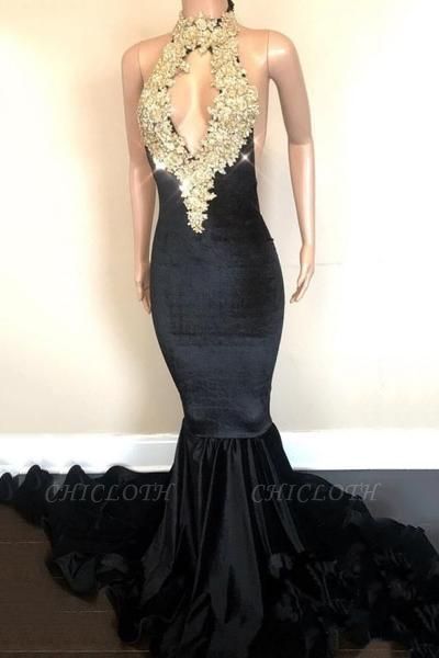 Chicloth Halter Backless Sparkling Sequins Prom Dresses | Mermaid Beads Appliques Sexy Evening Gowns FB0333-MQ0