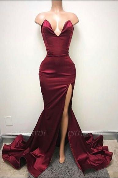 B| Chicloth Burgundy Mermaid Prom Dresses Sweetheart Evening Gowns