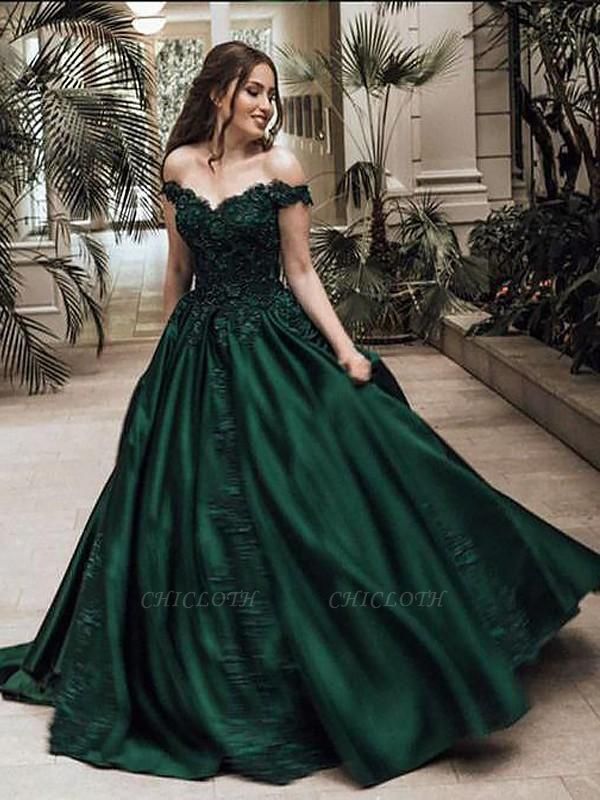Chicloth Ball Gown Off-the-Shoulder Sleeveless Floor-Length With Lace Satin Dresses