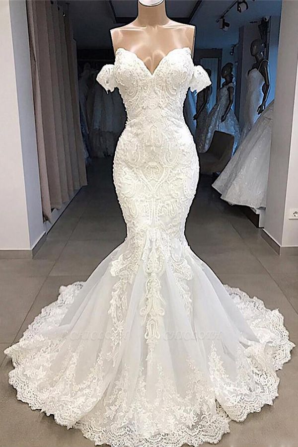 Chicloh Amazing Sweetheart Appliqued Mermaid Wedding Dress