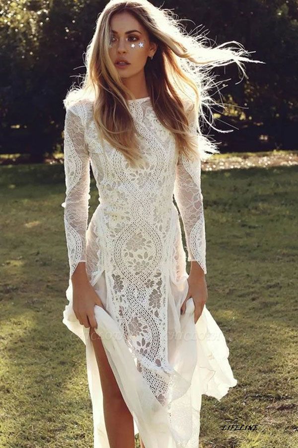Chicloth Elegant Long Sleeve Lace Sheath Wedding Dress
