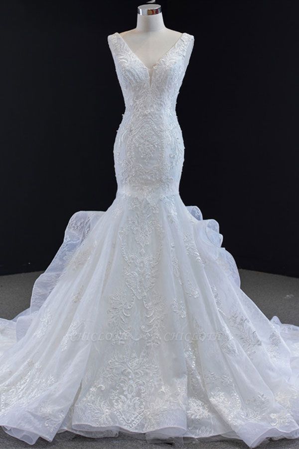 Chicloth Graceful Lace-up Appliqes Mermaid Wedding Dress