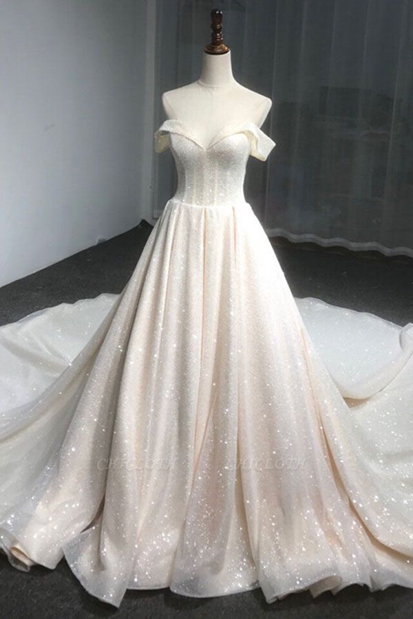 Chicloth Luxur Off Shoulder Sparkle A-line Wedding Dress