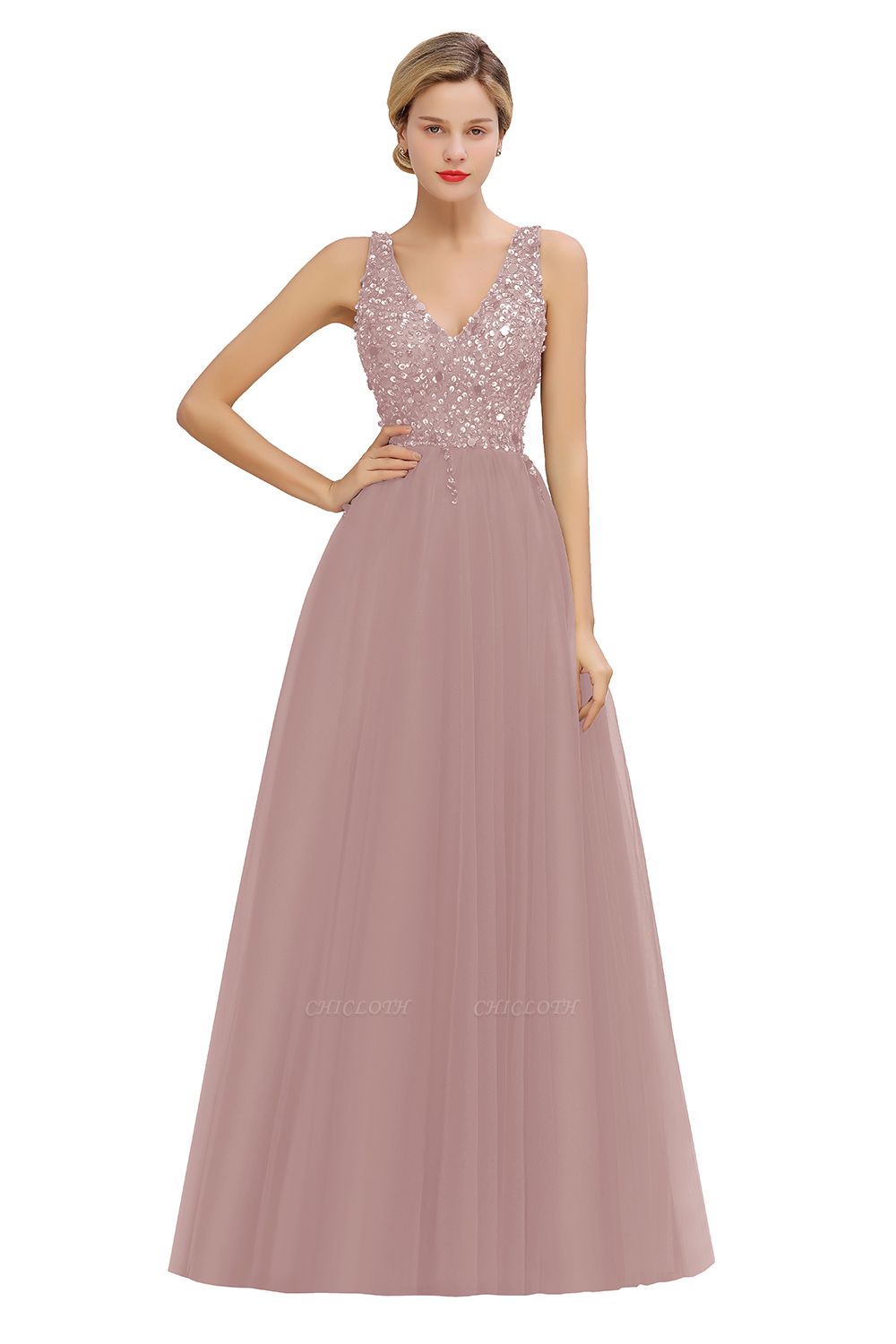 Chicloth Fabulous V-neck Tulle A-line Prom Dress