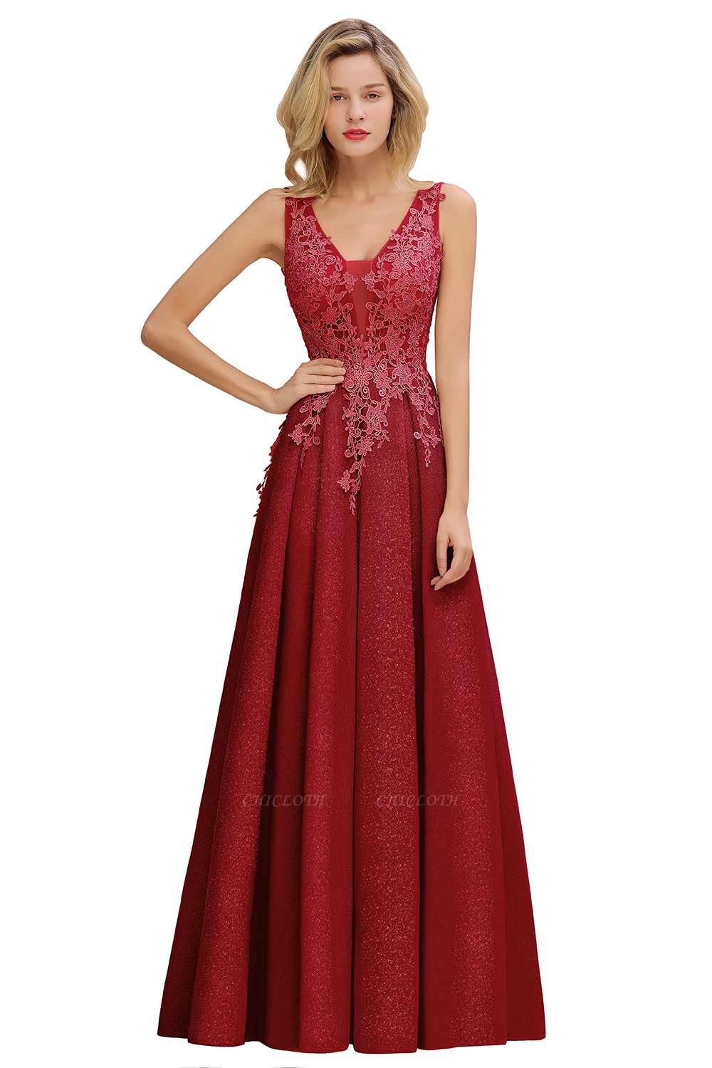 Chicloth Attractive V-neck Lace A-line Evening Dress