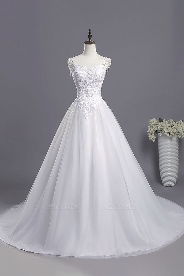 Chicloth Beading Appliques Lace A-line Tulle Wedding Dress