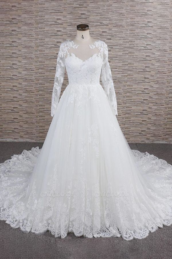 Chicloth Awesome Applqiues Tulle Long Sleeve Wedding Dress