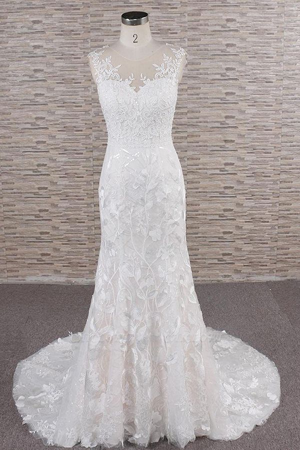 Chicloth Elegant Lace Appliques Tulle Mermaid Wedding Dress
