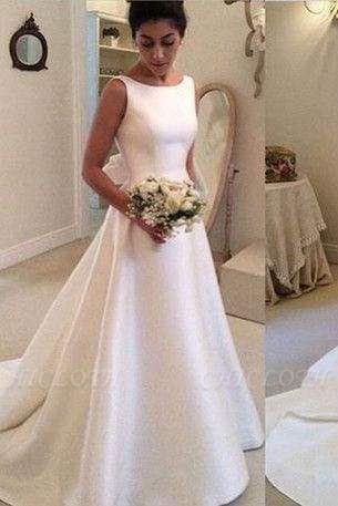 Chicloth Classic Satin A Line Long Backless Wedding Dress