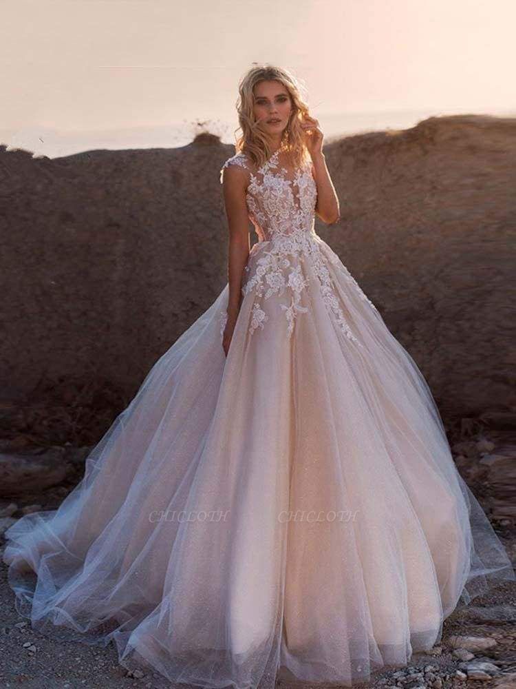 Chicloth Lace Appliques Tulle Wedding Dresses