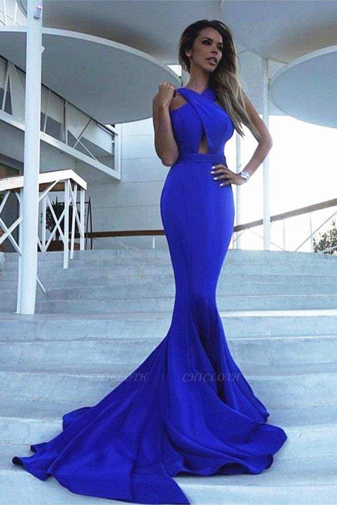 Chicloth Simple Royal Blue Mermaid Prom with Keyhole affordable Long Formal Dress