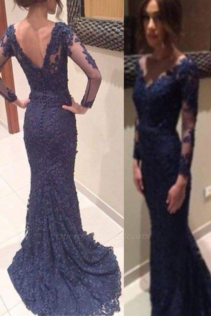 Chicloth Awesome Amazing Latest New Arrival Dark Navy Lace Mermaid Long Prom Dress