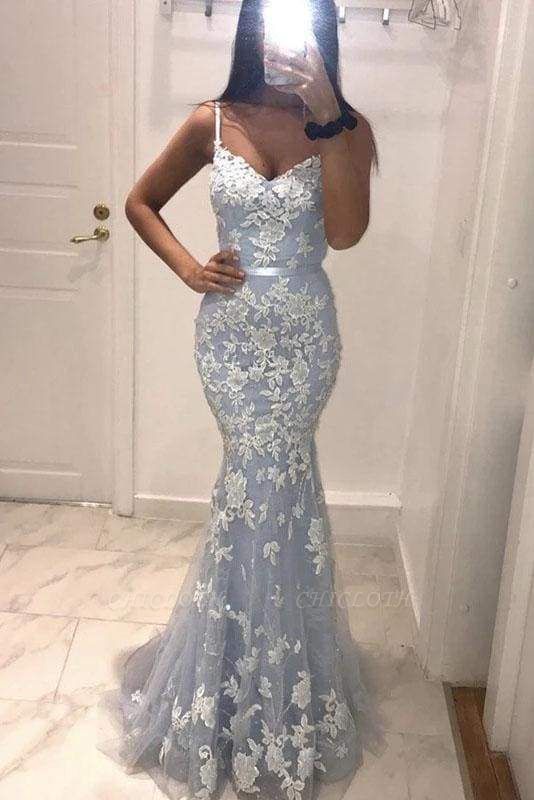Chicloth Sexy Spaghetti Straps Mermaid Prom Dress with Lace Appliques