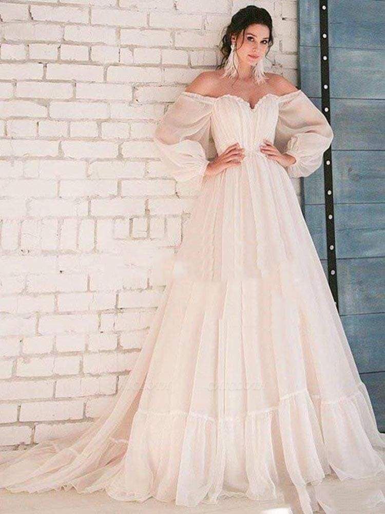 Chicloth Glamorous Off-the-Shoulder A-Line Ruffles Wedding Dresses