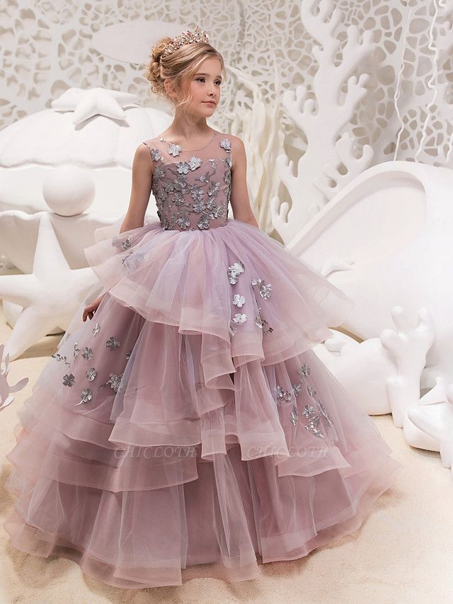 Princess Maxi Party / Birthday / Pageant Flower Girl Dresses - Lace / Organza / Tulle Sleeveless Jewel Neck With Lace / Appliques