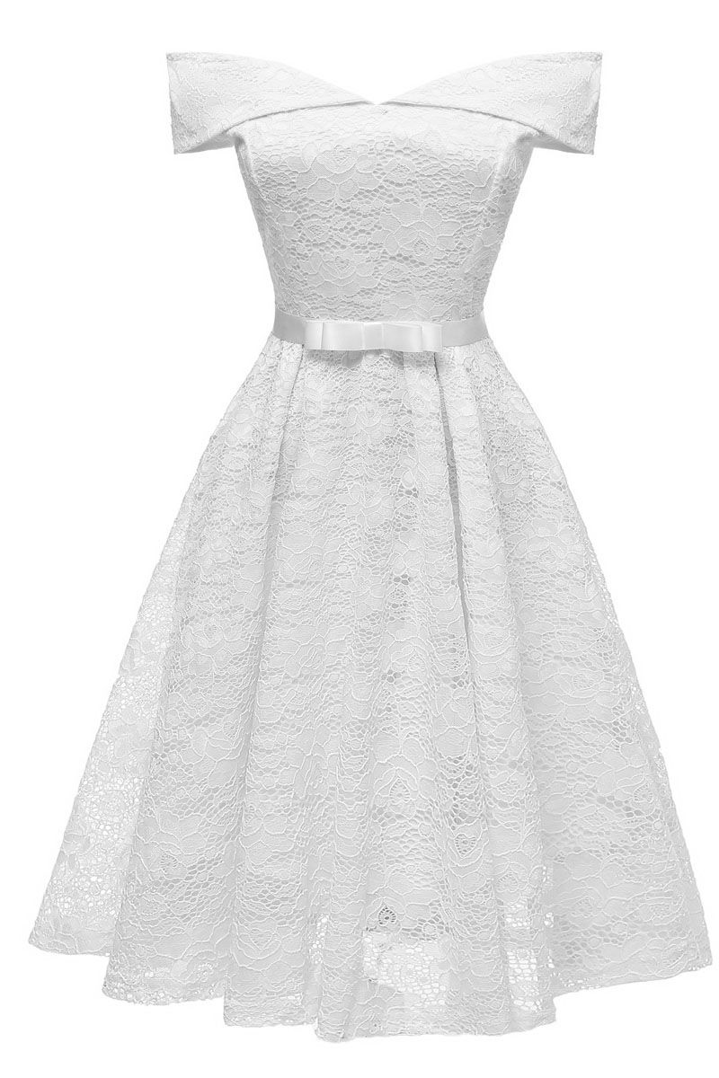 Vintage Elegant White Floral Lace Women Midi Dress