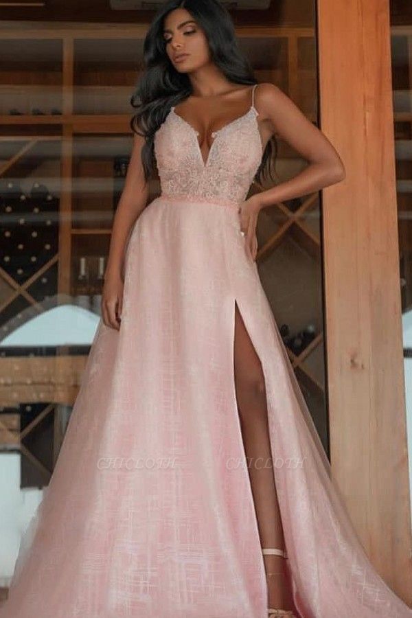 ZY472 Evening Dress Long Pink Prom Dresses With Glitter