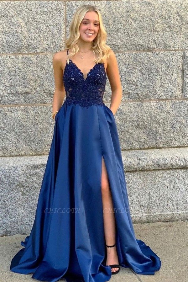 ZY547 Prom Dresses Long Cheap Elegant Evening Dresses Blue