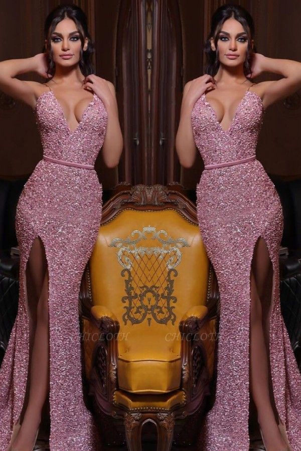ZY565 Evening Dress Long Pink Prom Dresses With Glitter