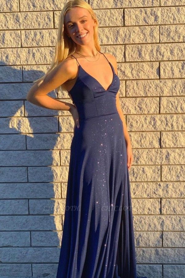 ZY566 Prom Dresses Dark Blue Evening Dresses Long Glitter