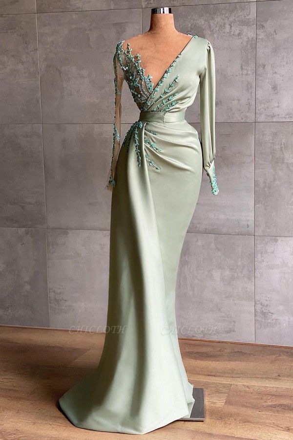 ZY599 Prom Dresses Long Mint Green Evening Dresses With Sleeves
