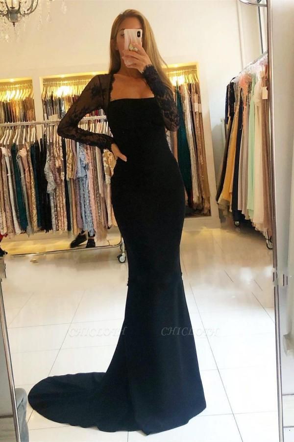 ZY640 Designer Evening Dresses Long Black Prom Dresses With Sleeves