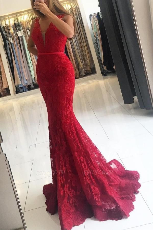 ZY653 Red Evening Dresses Long Cheap Evening Wear With Lace