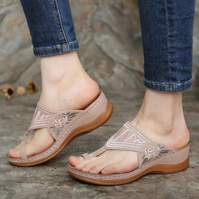 SD2133 Embroidery Orthopedic Comfy Flip Flop Sandals