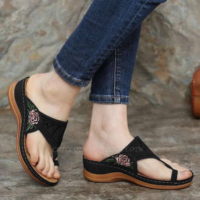 SD2133 Embroidery Orthopedic Comfy Flip Flop Sandals
