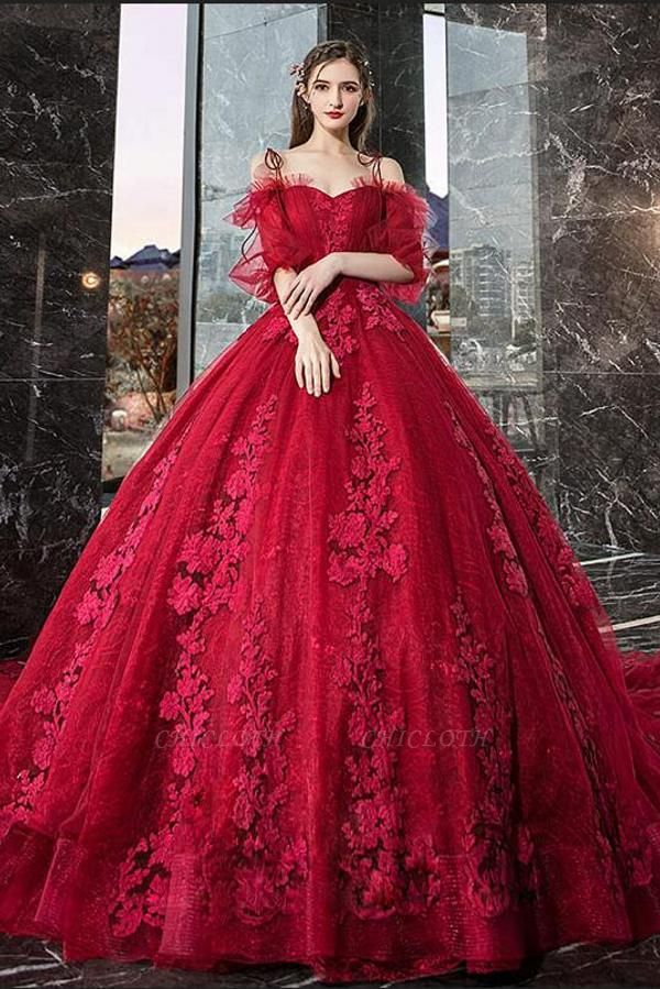 Hot Sale Red Long Sleeve Prom Dresses Lace Evening Gowns