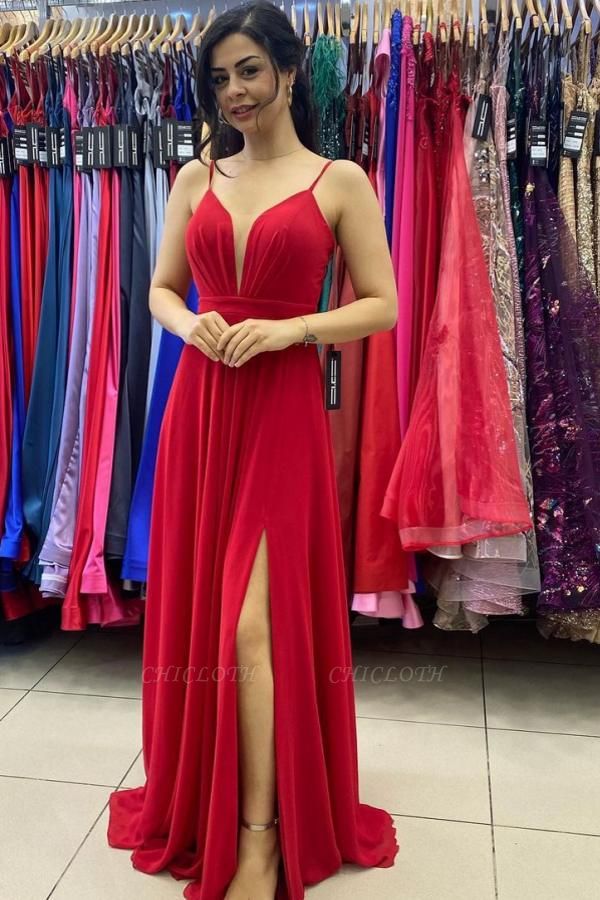 Simple Red Prom Dresses | Chiffon Long Evening Gowns