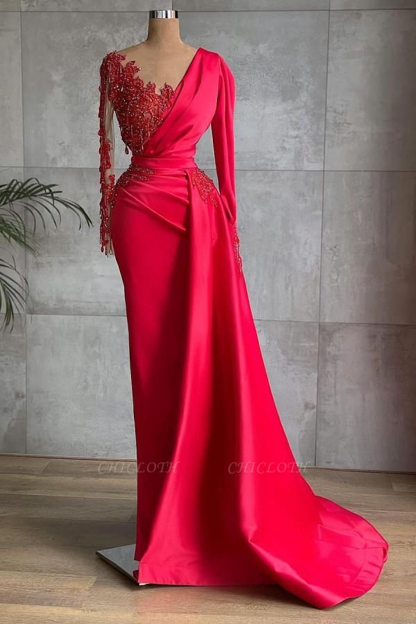 Red Long Sleeve Prom Dresses | Mermaid Evening Gowns