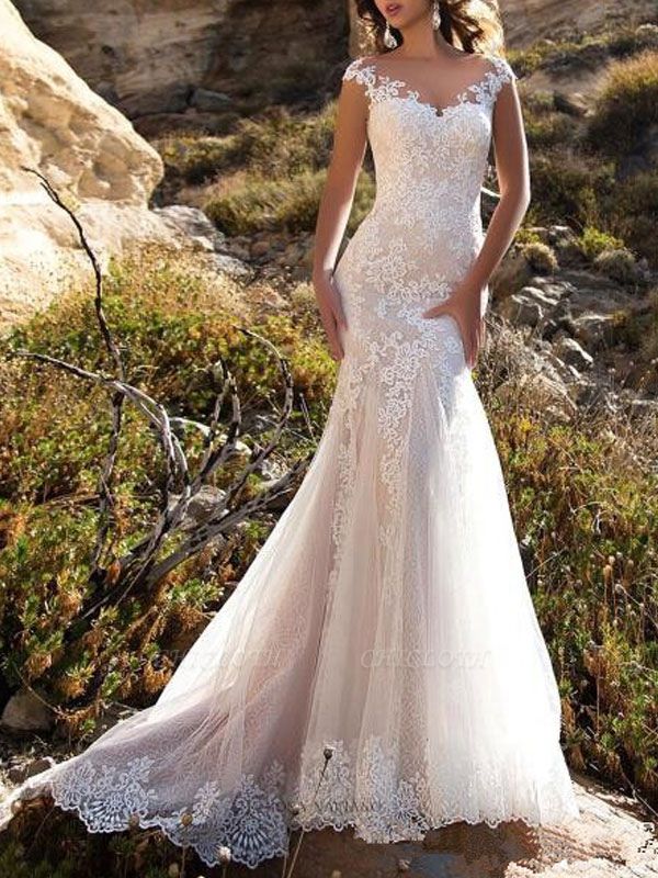 Wedding Dresses 2021 V Neck Mermaid Sleeveless Lace Embellishment Classic Bridal Gowns With Train