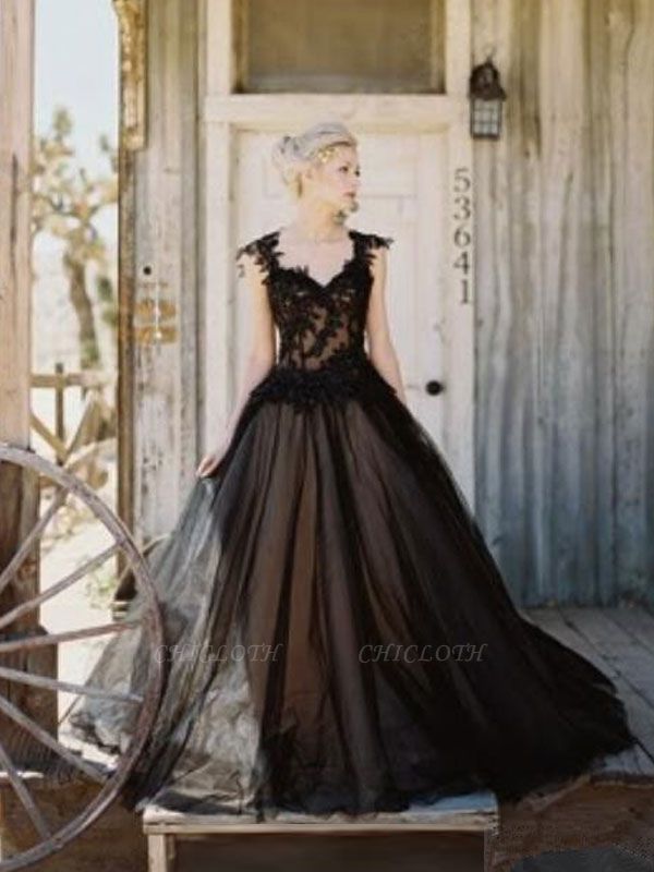 Black Loyal Bridal Dresses Tulle Princess Silhouette Sleeveless Low Rise Waist Lace Court Train Bridal Gown