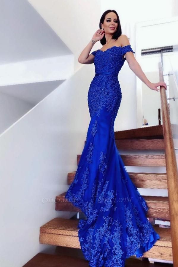 Sexy Royal Blue Lace Long Mermaid Prom Dress