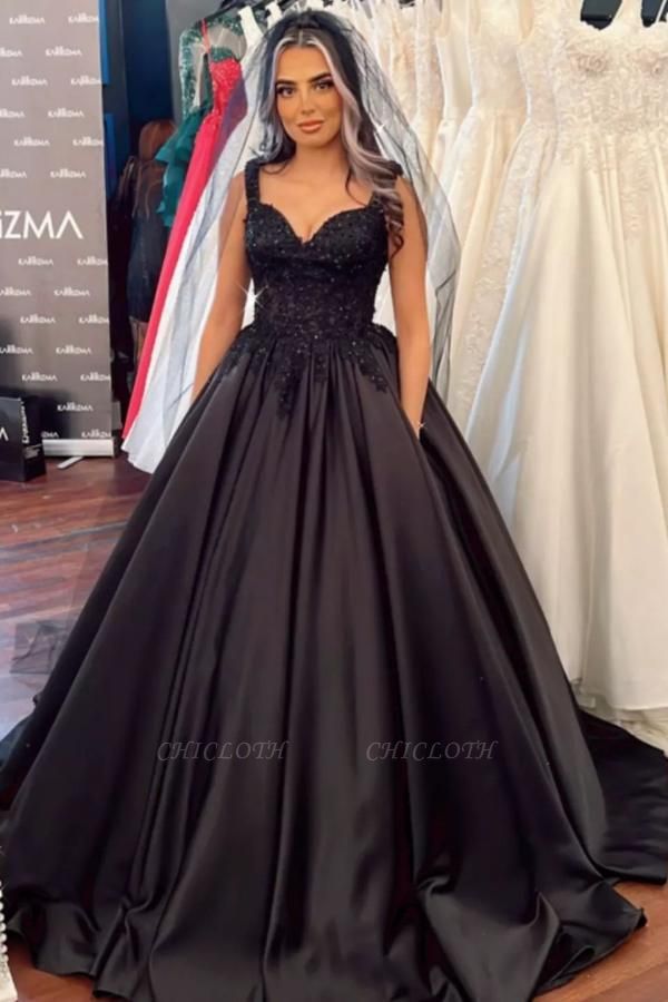 Royal Black Sweetheart Ball Gown Floor-Length Bridal Dresses