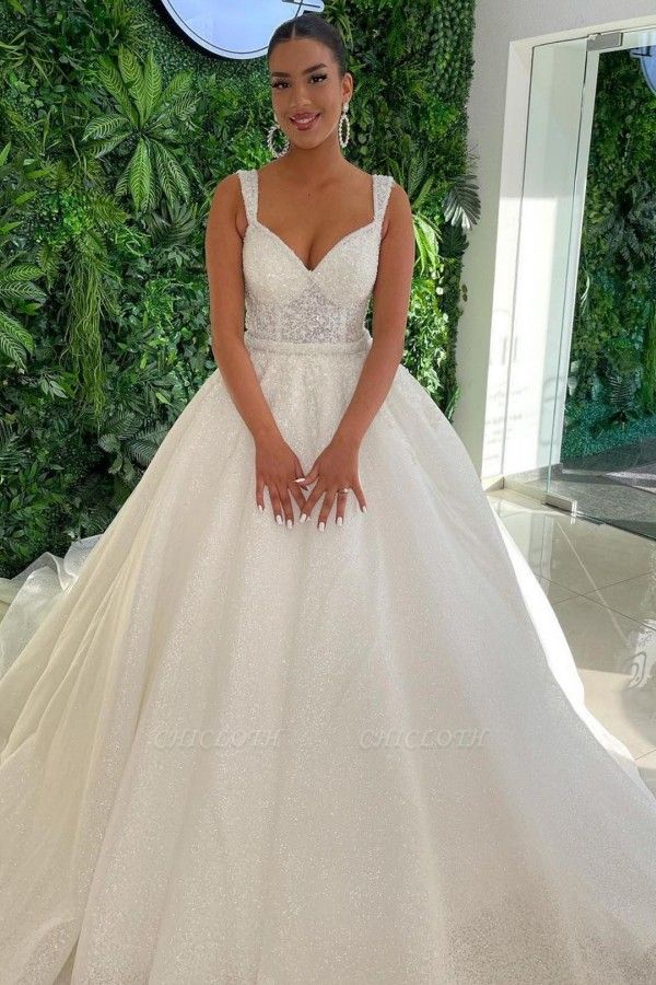 Modest A-Line Sweetheart Straps Floor-length Wedding Dresses