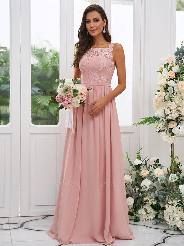 Elegant Pink A-Line Applique Chiffon Bridesmaid Dresses