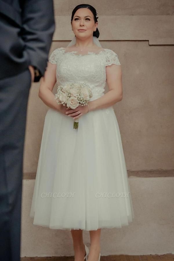 Fabulous Sleeveless Portrait Short Wedding Dresses Tea Length Wedding Dresses