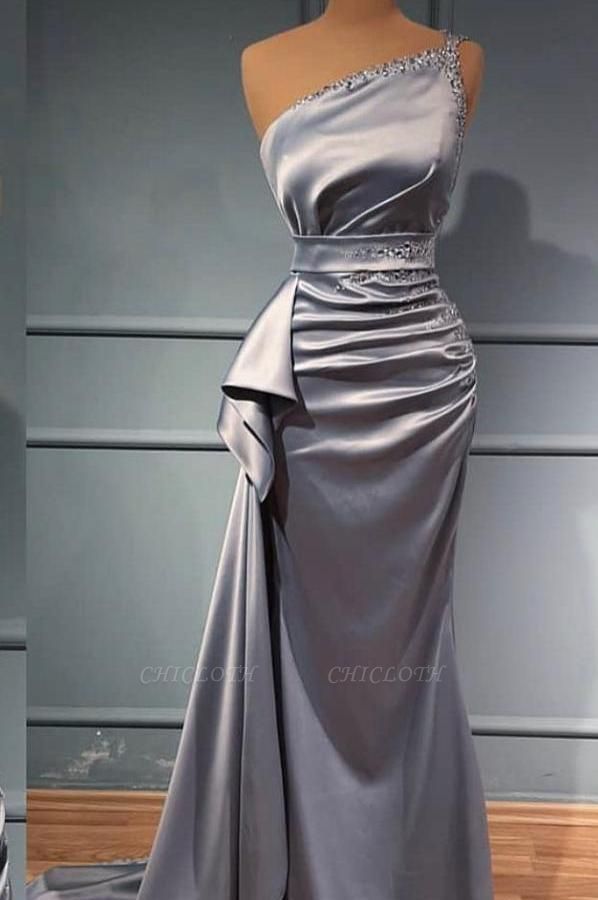 Charming Grey Asymmetrical One Shoulder Beading Sleeveless Mermaid Prom Dress with Ruffles
