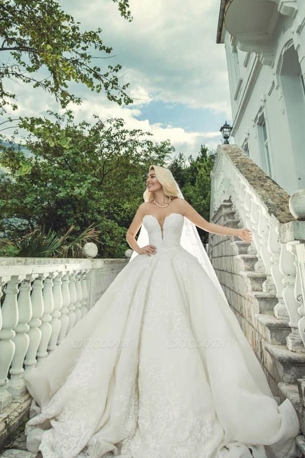 Charming Sweetheart Floor Length Sleeveless Lace Organza Ball Gown Wedding Dress