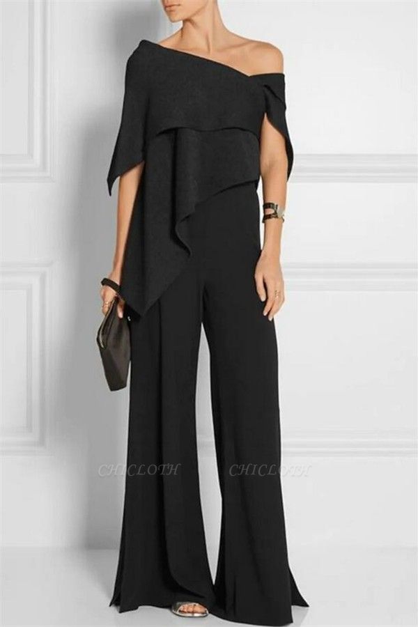 Charming Black Asymmetrical Sleeveless Floor Length Chiffon Jumpsuit Formal Dress